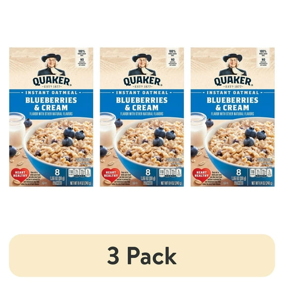 (3 pack) Quaker Instant Oatmeal, Blueberries & Cream, 8.4 oz