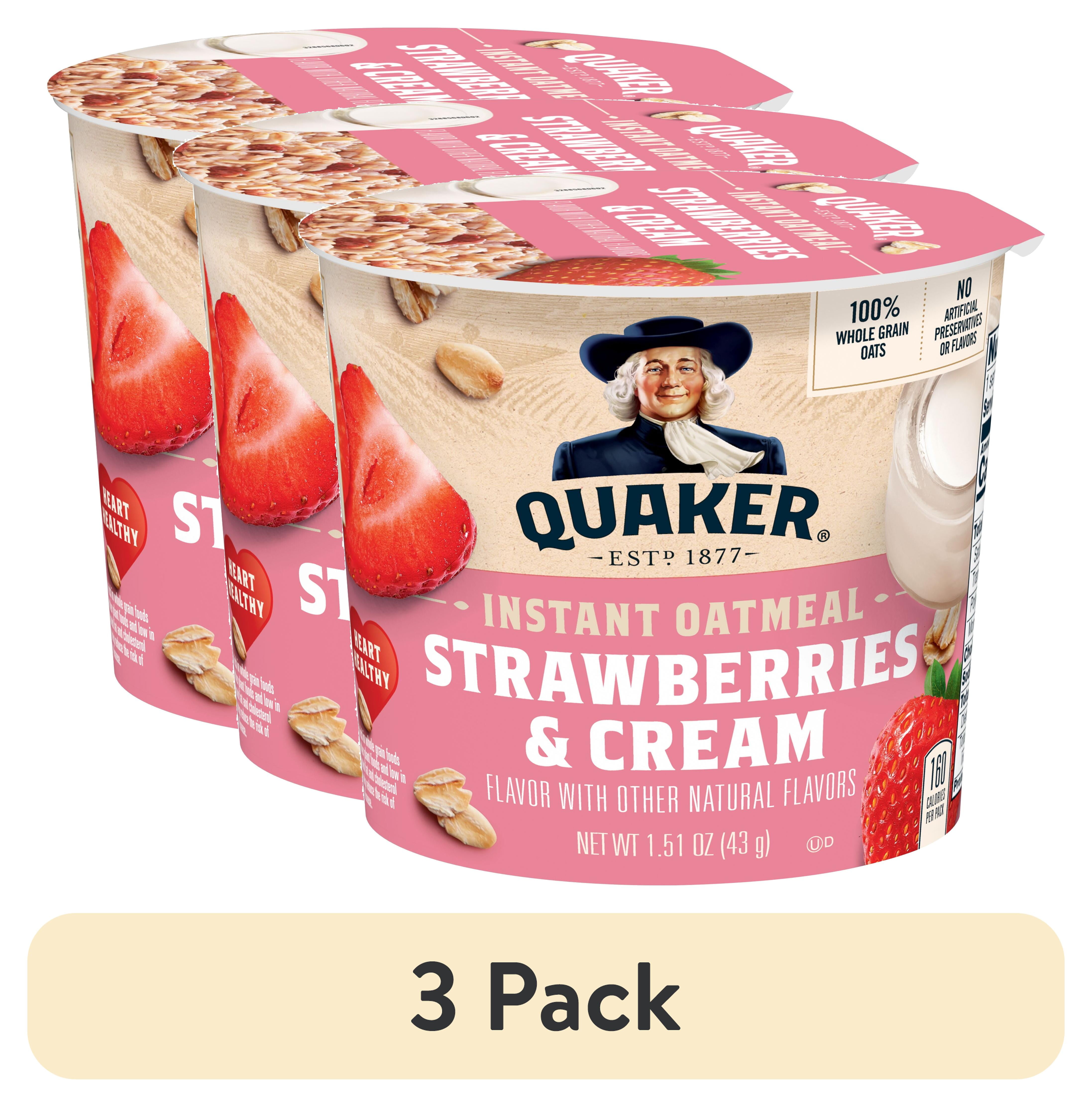 (3 pack) Quaker Instant Oatmeal, Strawberries & Cream, 1.51 oz Cup
