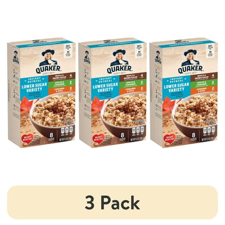 (3 pack) Quaker Lower Sugar Instant Oatmeal Variety Pack 9.3 oz, 8 Count