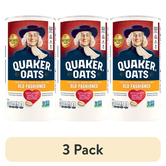 (3 pack) Quaker Oats Old Fashioned 100% Whole Grain Oatmeal, 18 oz Canister
