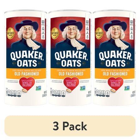 (3 pack) Quaker Old Fashioned Instant Whole Grain Oatmeal, 42 oz Canister