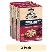(3 pack) Quaker Protein Instant Oatmeal, Cranberry Almond, 12g Protein per Serving, Whole Grains, No Artificial Flavors, 2.18 oz Packets, (6 Pack)