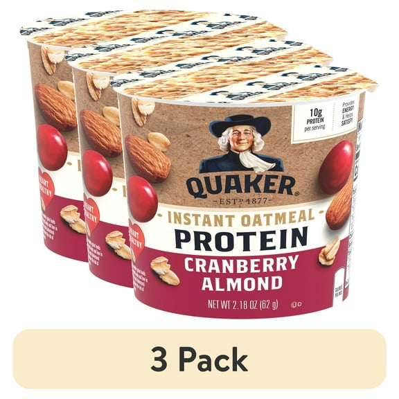 (3 pack) Quaker Select Starts Cranberry Almond Protein Instant Oatmeal, 2.18 oz Cup