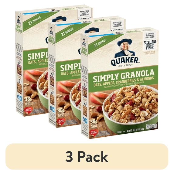 (3 pack) Quaker Simply Granola Oats Apples Cranberries and Almonds, 21 oz Single Box