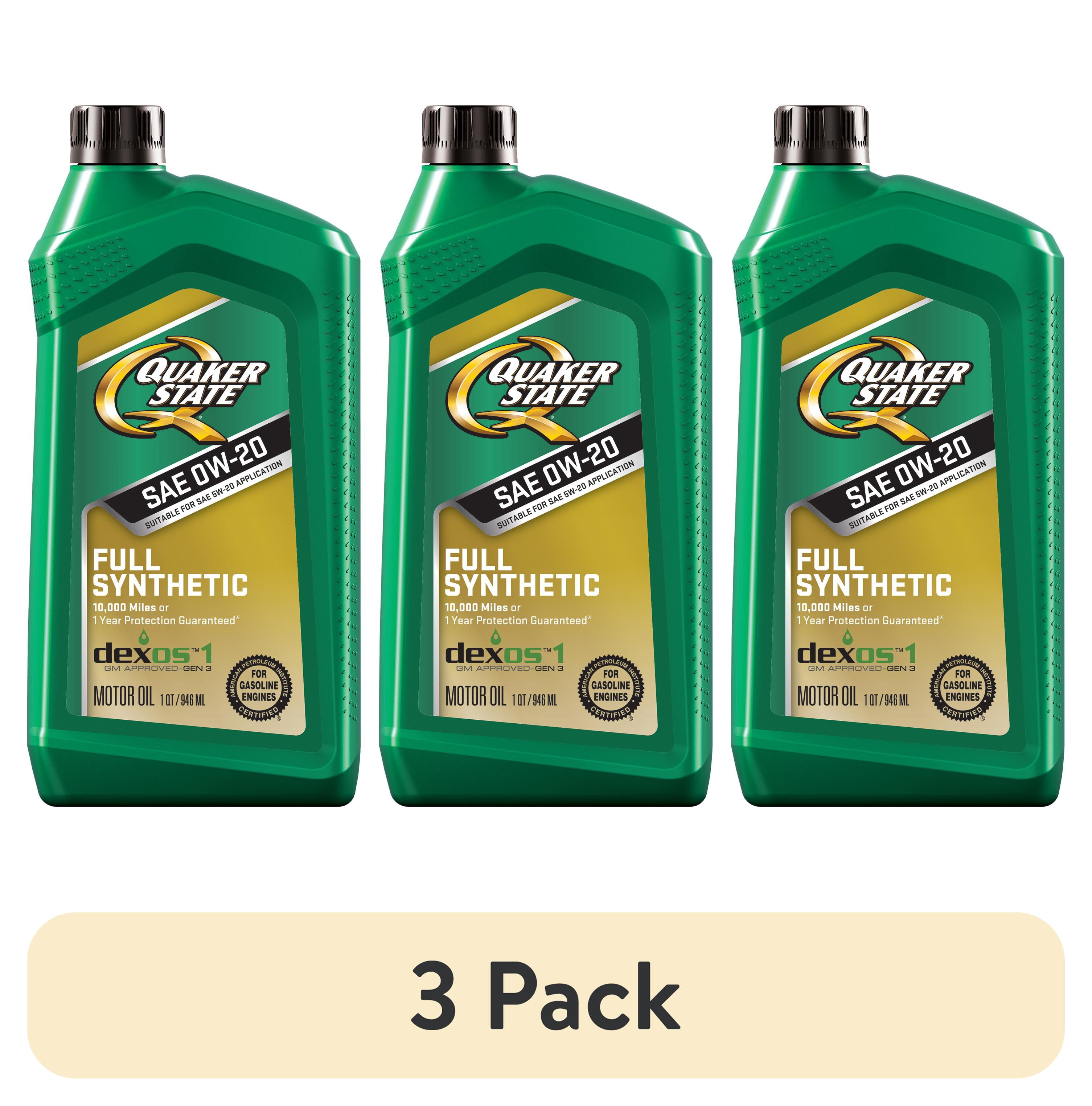 (3 pack) Quaker State Full Synthetic 0W-20 Motor Oil, 1 Quart