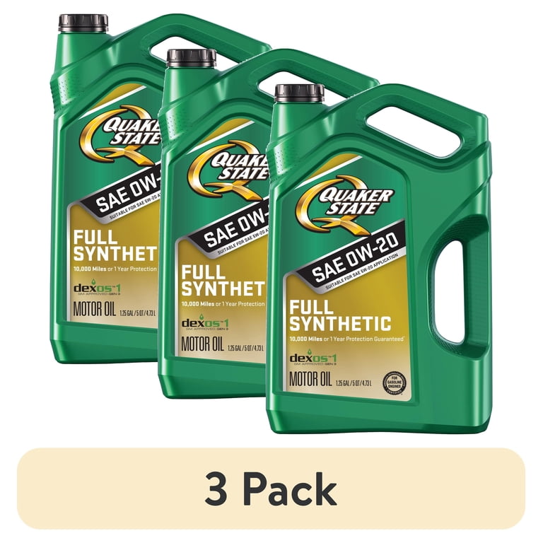 3 pack) Quaker State Full Synthetic 0W-20 Motor Oil, 5-Quart