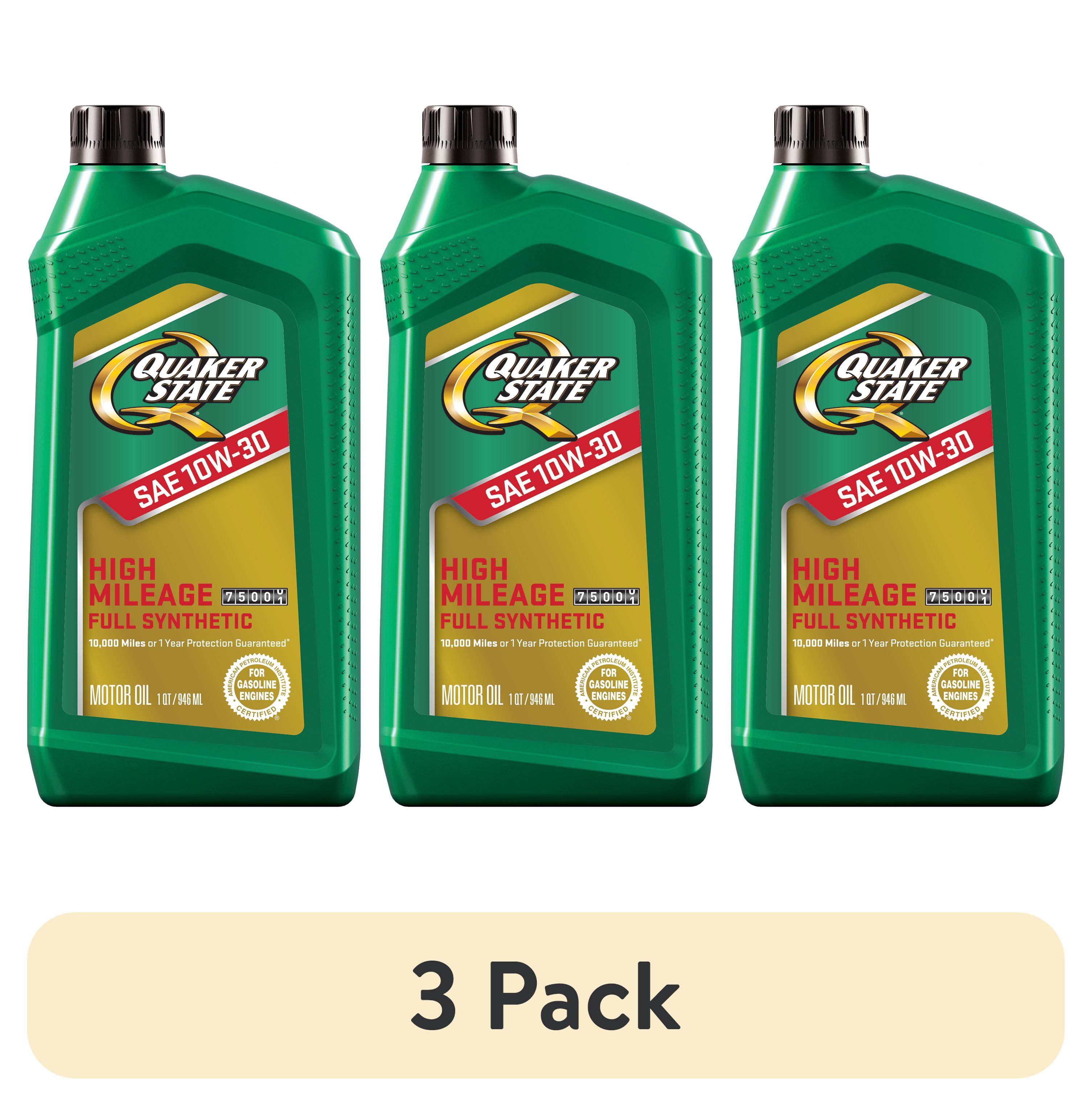 (3 pack) Quaker State Full Synthetic High Mileage 10W-30 Motor Oil, 1 Quart