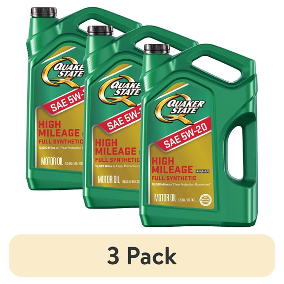 (3 pack) Quaker State Full Synthetic High Mileage 5W-20 Motor Oil, 5 Quart