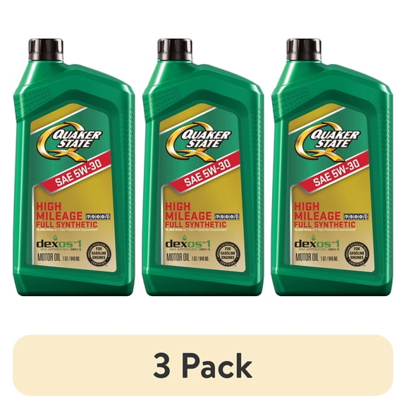 (3 pack) Quaker State Full Synthetic High Mileage 5W-30 Motor Oil, 1 Quart