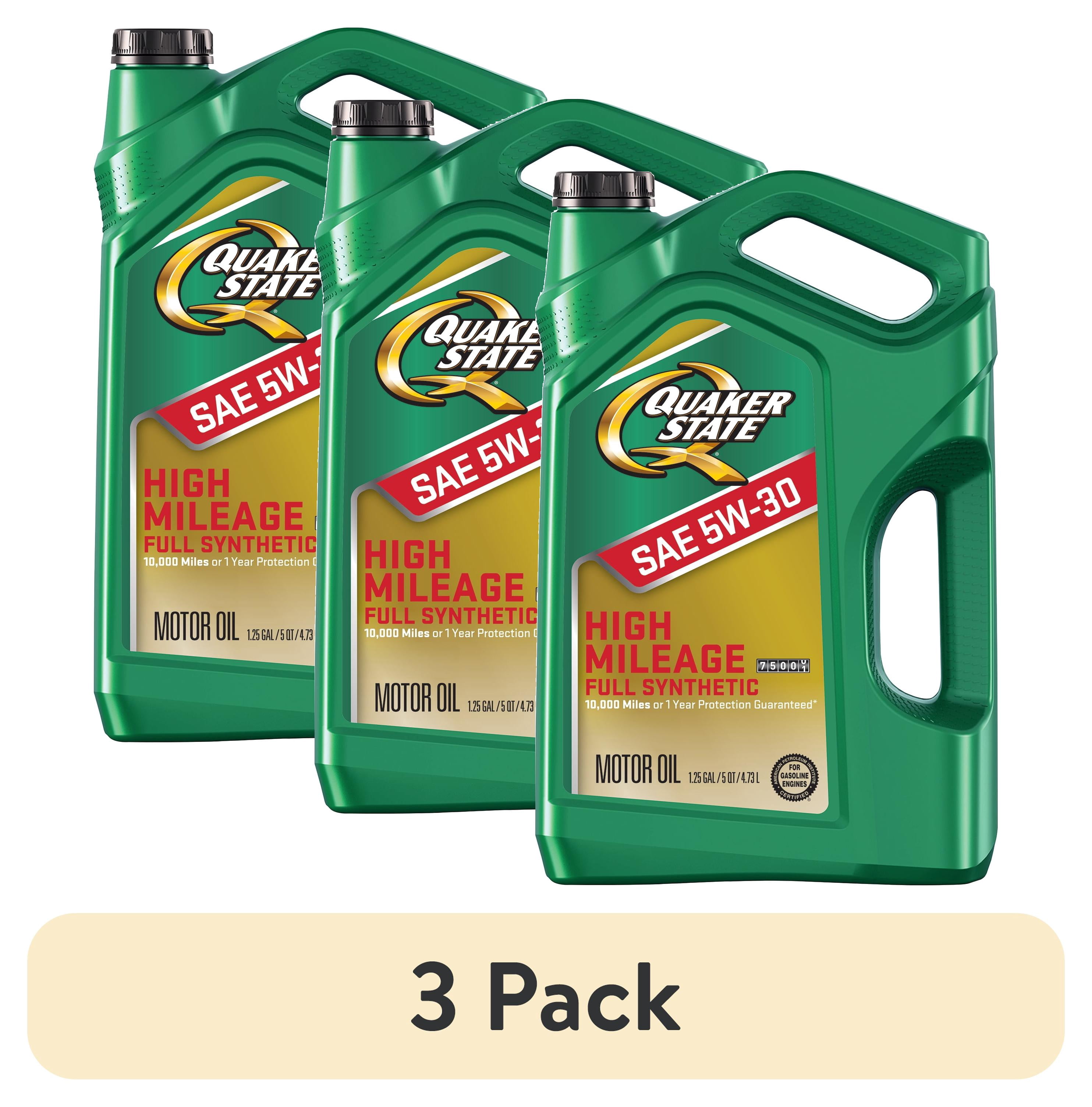 (3 pack) Quaker State Full Synthetic High Mileage 5W-30 Motor Oil, 5 Quart