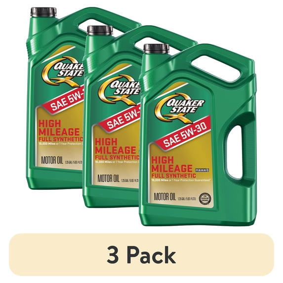 (3 pack) Quaker State Full Synthetic High Mileage 5W-30 Motor Oil, 5 Quart