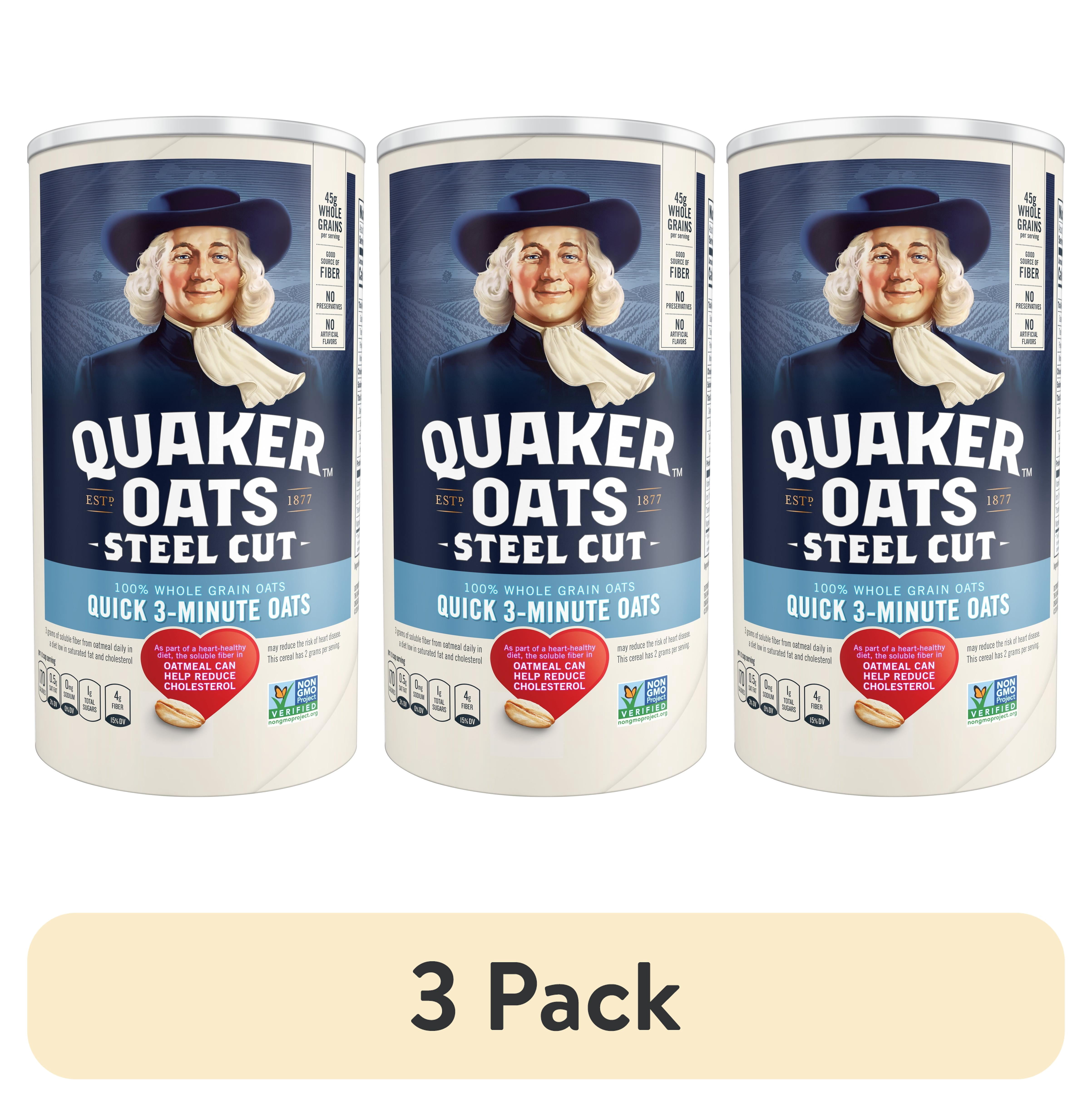 (3 pack) Quaker, Steel Cut Quick 3-Minute Oats, Microwave or Cook on Stovetop, Oatmeal, 25 oz Canister