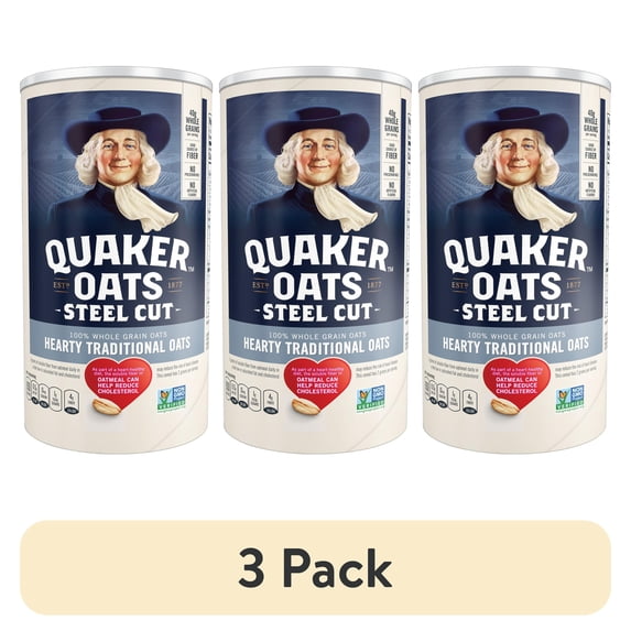 (3 pack) Quaker Steel Cut Traditional Oatmeal, Cook on Stove or Microwave, 30 oz Canister