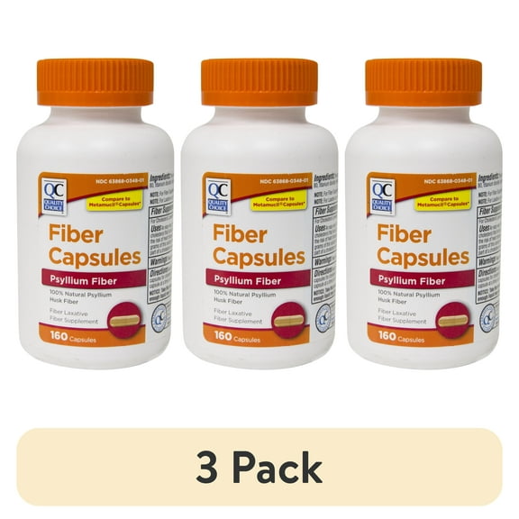 (3 pack) Quality Choice Fiber Capsules 100% Natural Psyllium Husk 160 Each