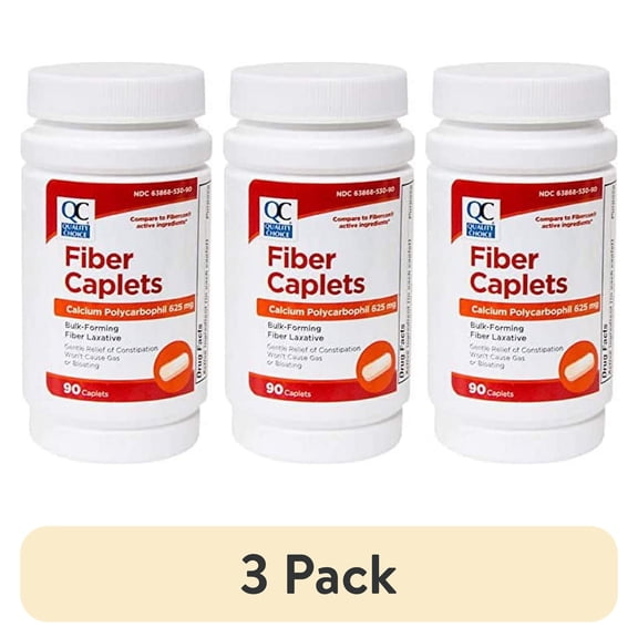 (3 pack) Quality Choice Fiber Therapy Caplets, Safe and Comfortable Constipation Relief Without The Gas and Bloating, Insolubale Fiber for Bowel Irregularity in a 90 Count Bottle of Caplets