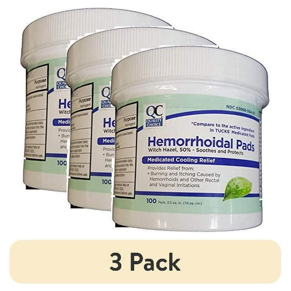(3 pack) Quality Choice Hemorrhoidal Pads Medicated Cooling Relief 100 count each