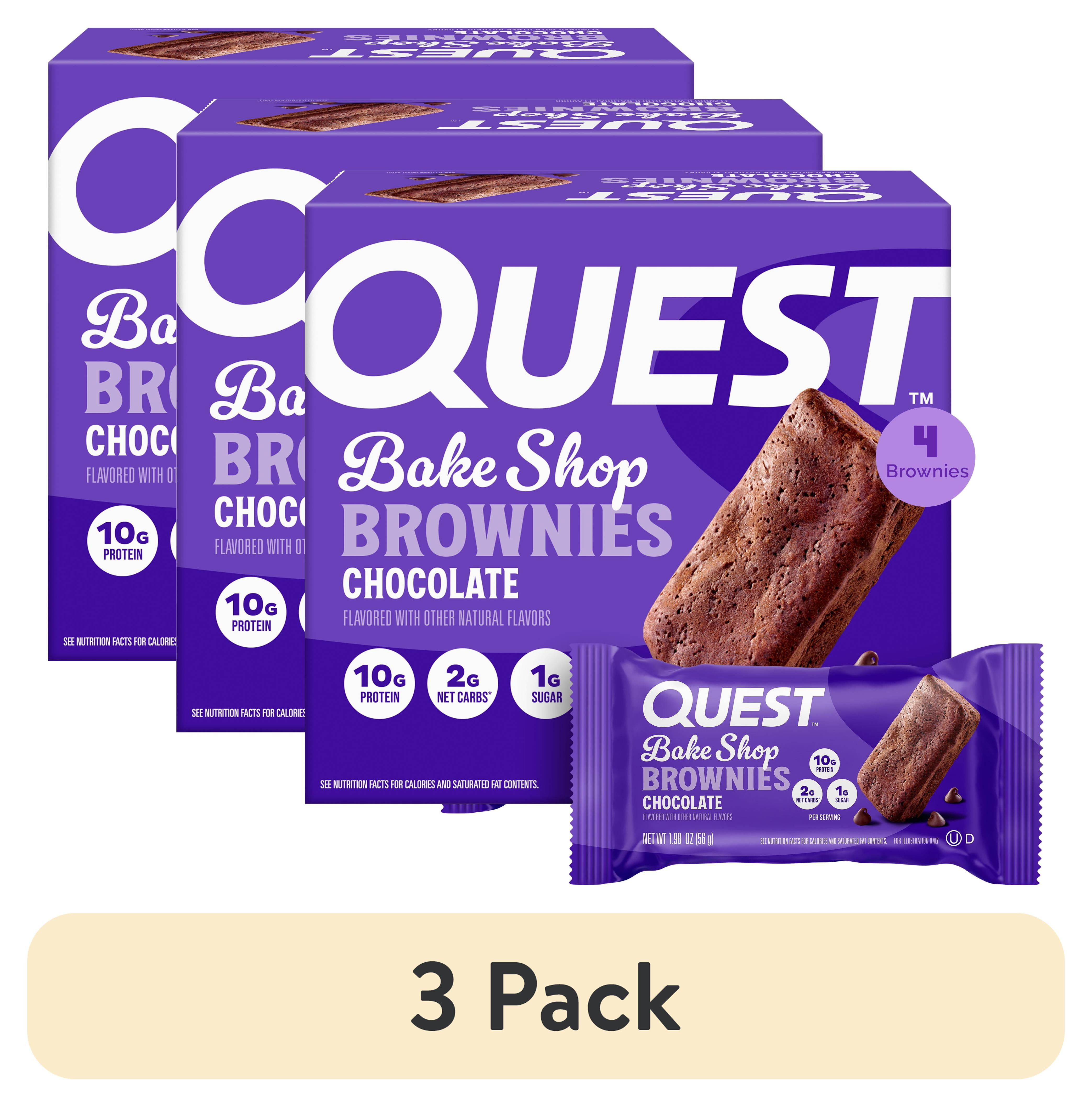(3 pack) Quest Bake Shop Brownies, Chocolate Flavor, 10g Protein, 4 Count