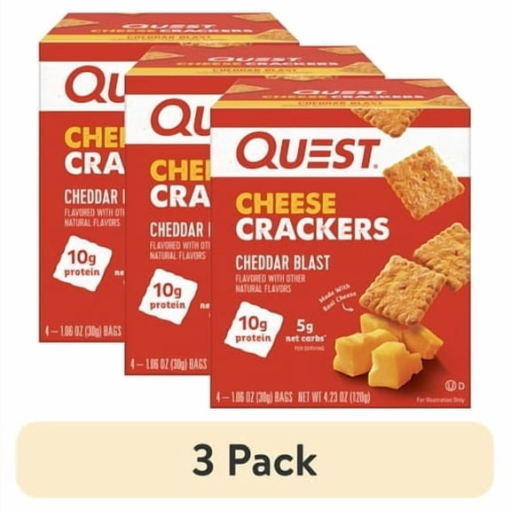 (3 pack) Quest Protein Crackers, Cheddar Blast flavor, 15g of Protein, Made with Real Cheese, 4 Count