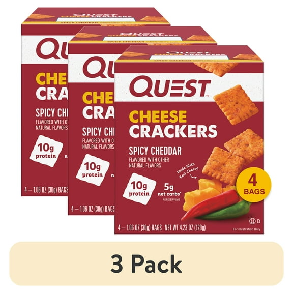 (3 pack) Quest Nutrition Cheese Crackers, Spicy Cheddar Flavored, 10g Protein, 4 Count