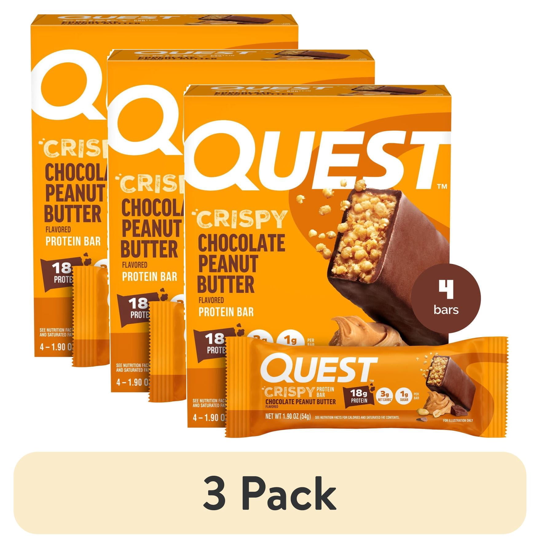 (3 pack) Quest Crispy Protein Bar, Chocolate Peanut Butter, 18g Protein, Gluten Free, 4 Count