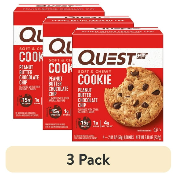 (3 pack) Quest Gluten-Free, Protein Cookies, Peanut Butter Chocolate Chip, 4 Count