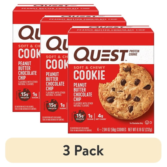 (3 pack) Quest Gluten-Free, Protein Cookies, Peanut Butter Chocolate Chip, 4 Count