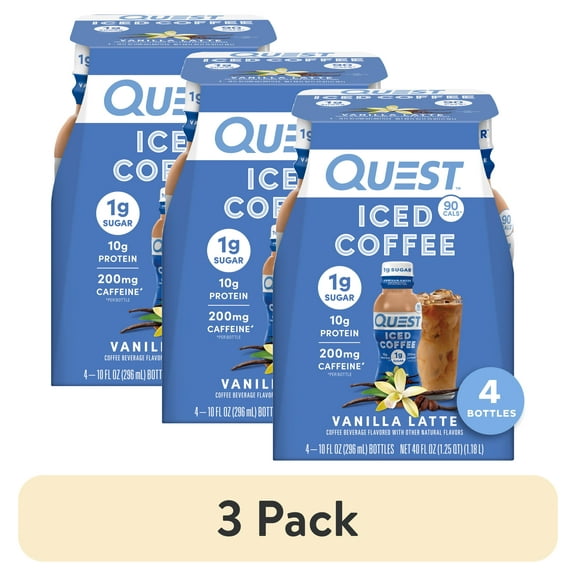 (3 pack) Quest Nutrition Iced Coffee Vanilla Latte, 200mg of Caffeine, 10g of Protein, 4 Count