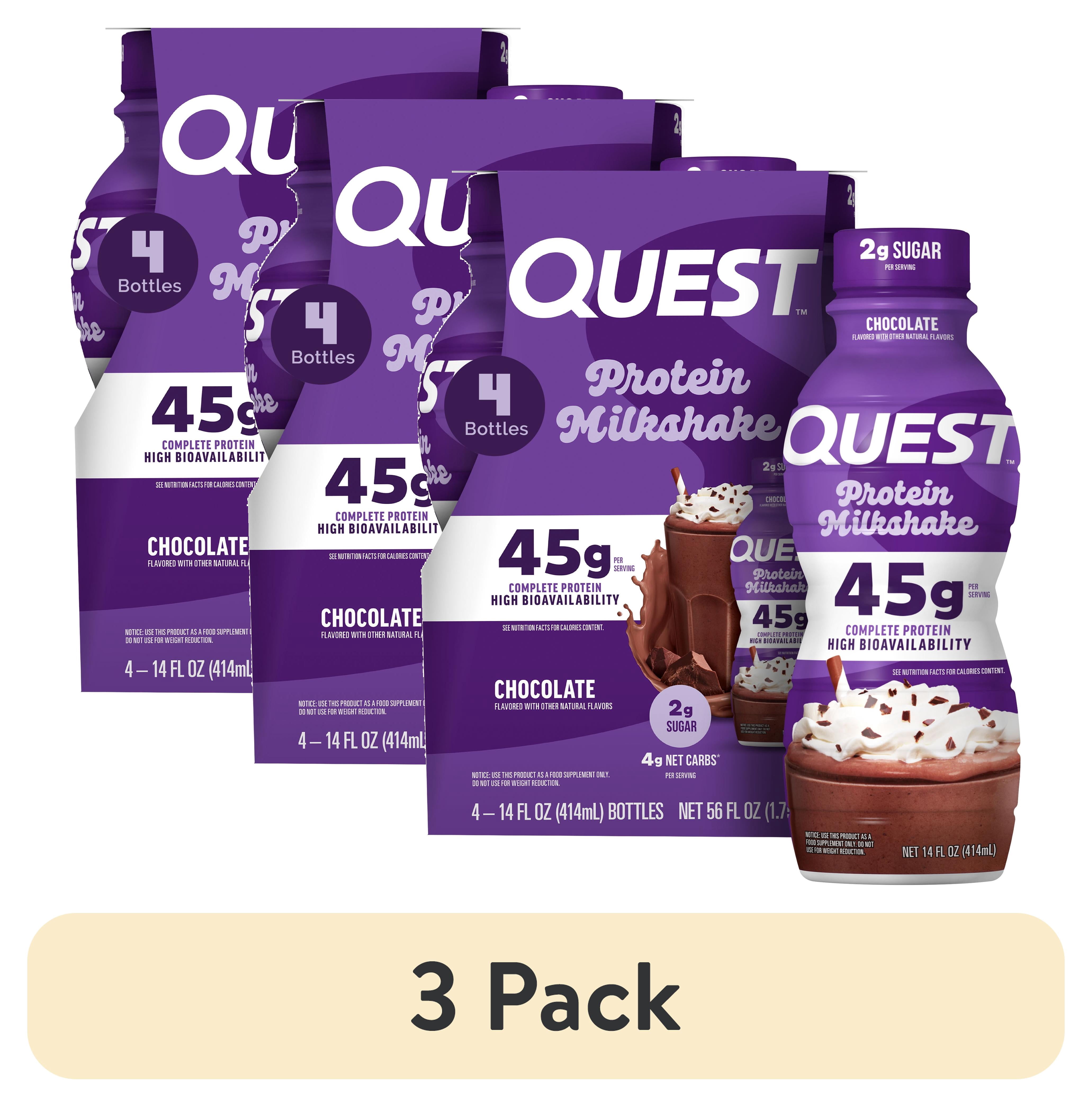 (3 pack) Quest Nutrition, 45g High Protein Chocolate Flavored Milkshake, Ready to Drink, 4 Count