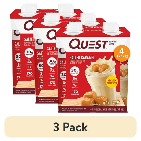 (3 pack) Quest Nutrition Protein Shake, 30g High Protein, Salted Caramel, Gluten Free, 4 Count