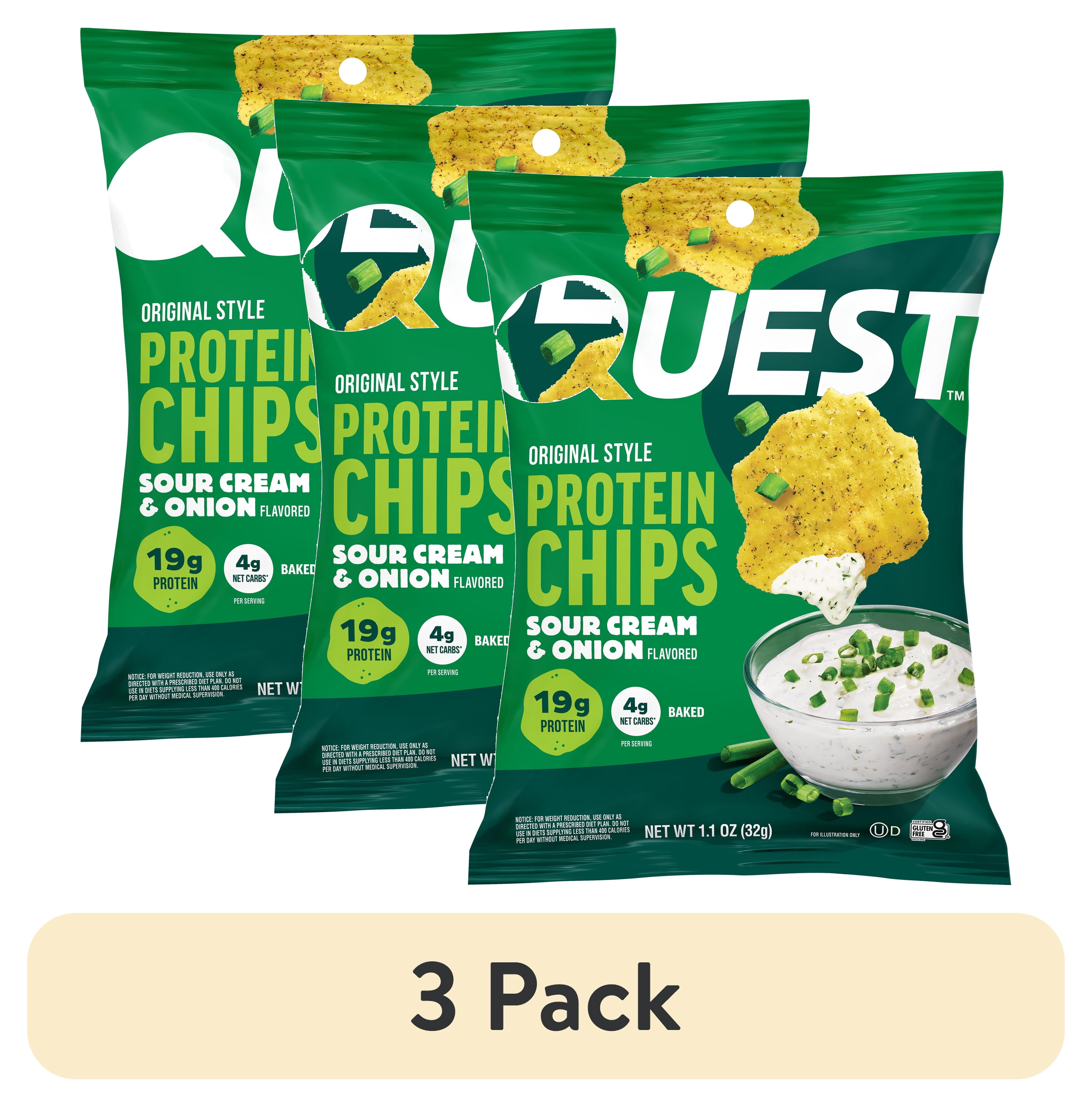(3 pack) Quest Sour Cream & Onion Flavor Original Style Protein Chips, High Protein*, Low Carb*, Gluten Free