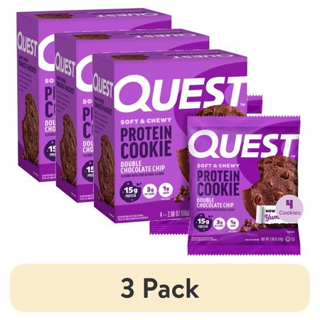 (3 pack) Quest Protein Cookie, High Protein, Double Chocolate Chip, 15g Protein, 4 Count