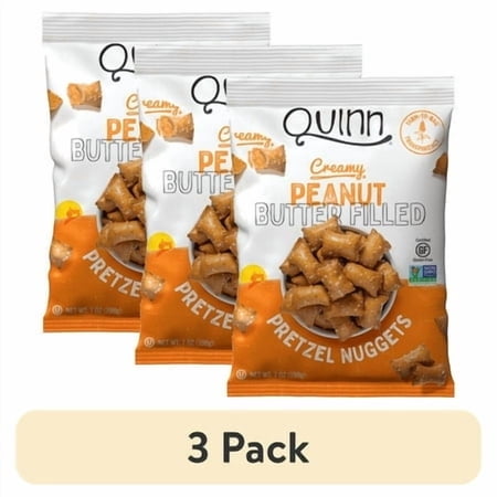 (3 pack) Quinn Peanut Butter Filled Pretzel Nuggets, Gluten Free Snacks, 7 oz Bag
