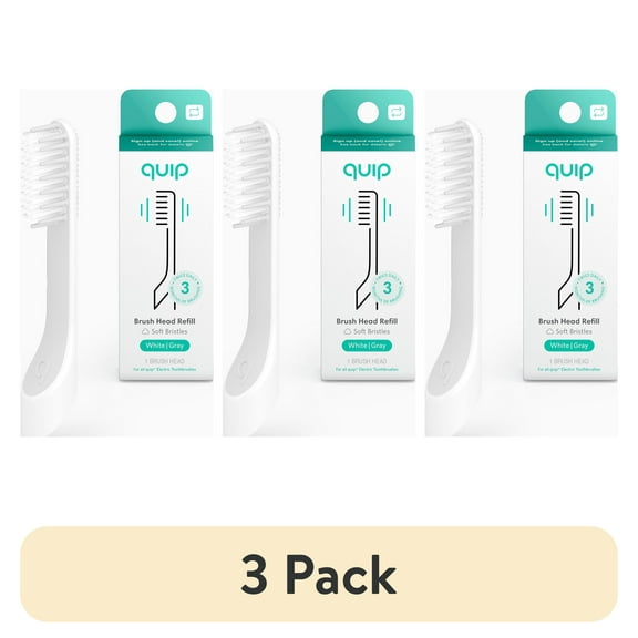 (3 pack) Quip Adult Electric Toothbrush Replacement Brush Head, Full Head, Soft Bristles, Gum Care, 1 Count