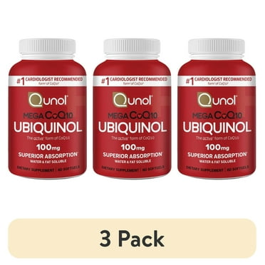 (3 pack) Qunol Mega Ubiquinol CoQ10 Softgels, 100mg, Antioxidant Supplement for Heart Health, 60 Count