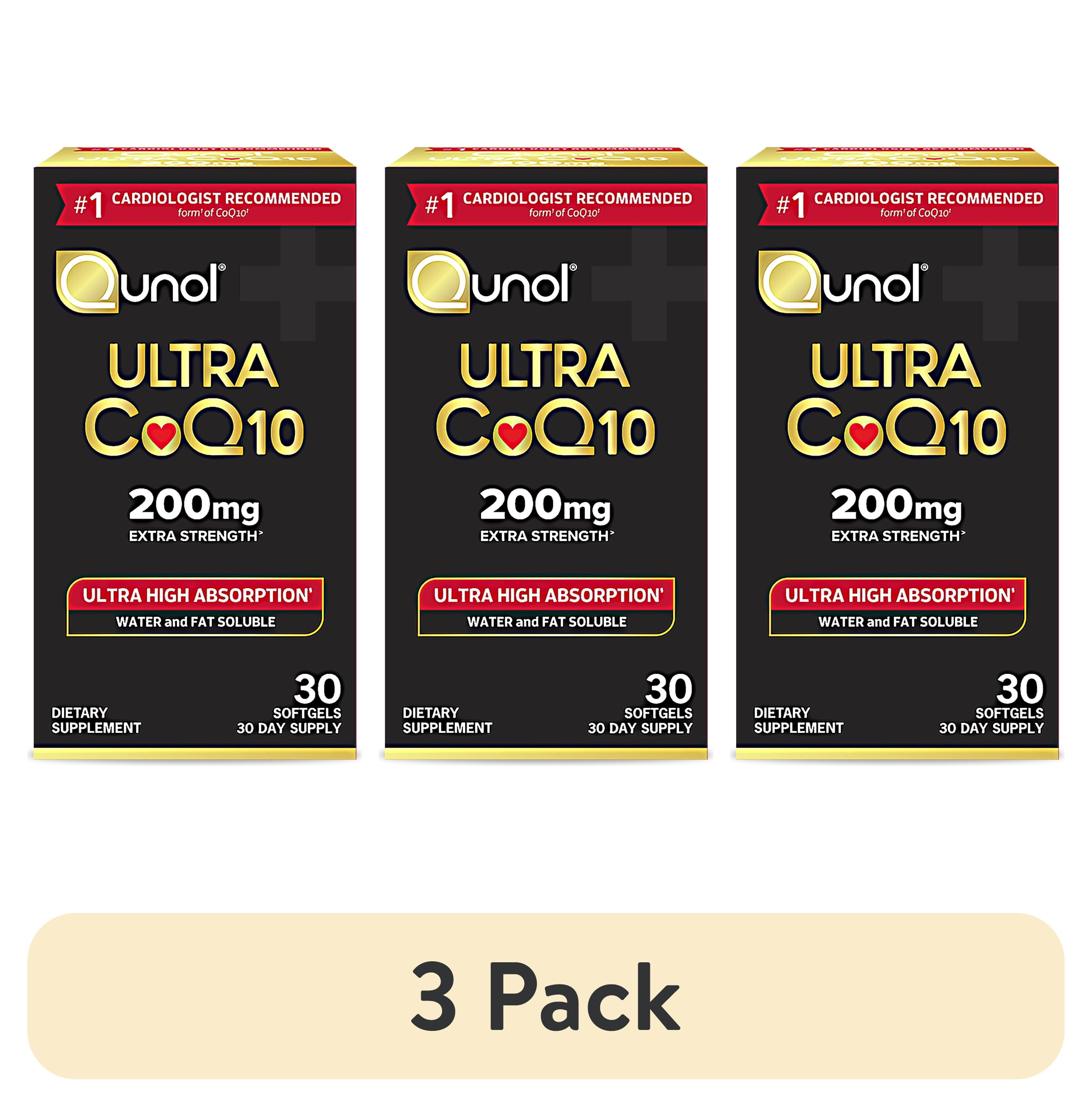 (3 pack) Qunol Ultra CoQ10 Softgel, 200mg, Heart Health Dietary Supplement, 30 Count