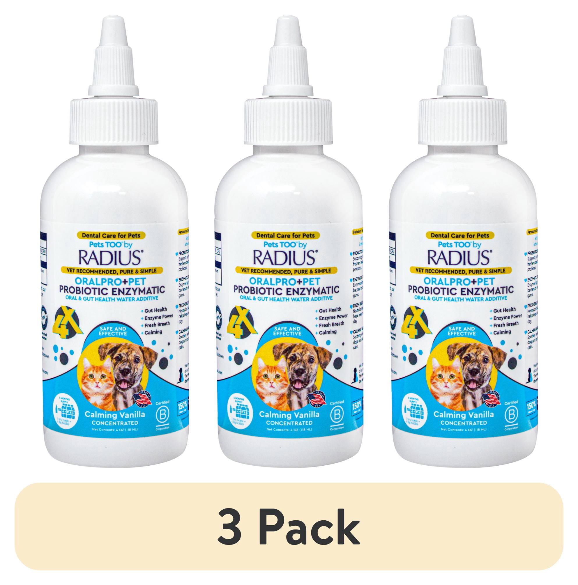 (3 pack) RADIUS Probiotic Dental Care Water Additive, Clean and Protect Teeth, 4 oz Recycled Bottle, for Dogs and Cats