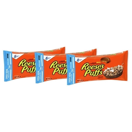 (3 pack) REESE'S PUFFS Breakfast Cereal, Chocolatey Peanut Butter Cereal Bag, 35 oz