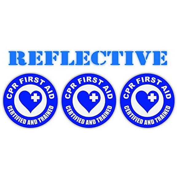(3 pack) - REFLECTIVE CPR First Aid Certified and Trained Hard Hat Stickers | Helmet Safety Decals Labels | First Aid and CPR Trained Sticker Decals | Hard Hat, Lunchbox, Toolbox, Locker, Badge