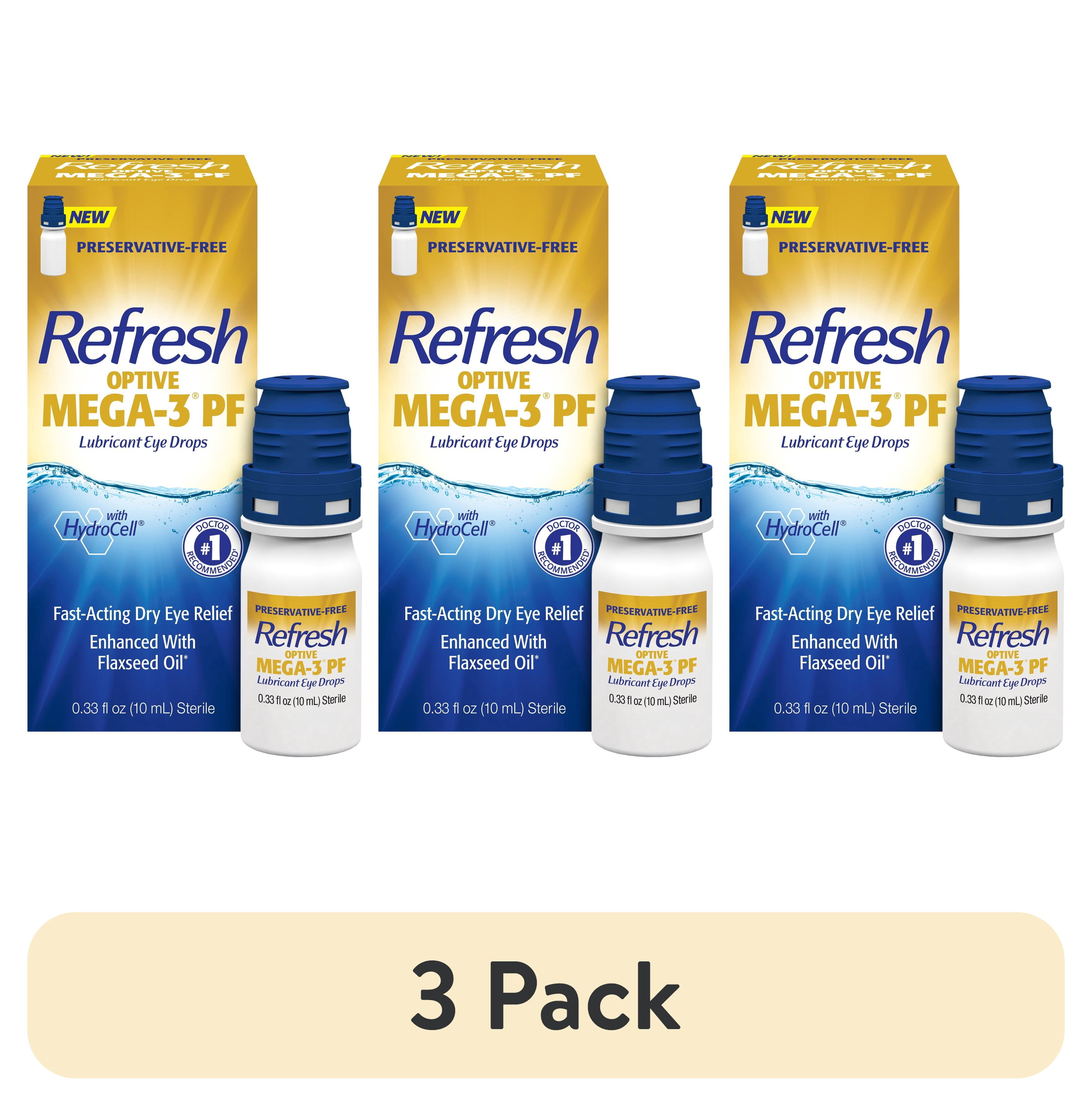 (3 pack) REFRESH OPTIVE MEGA-3® PF Lubricant Eye Drops Preservative-Free Artificial Tears, 0.33 fl oz (10mL)