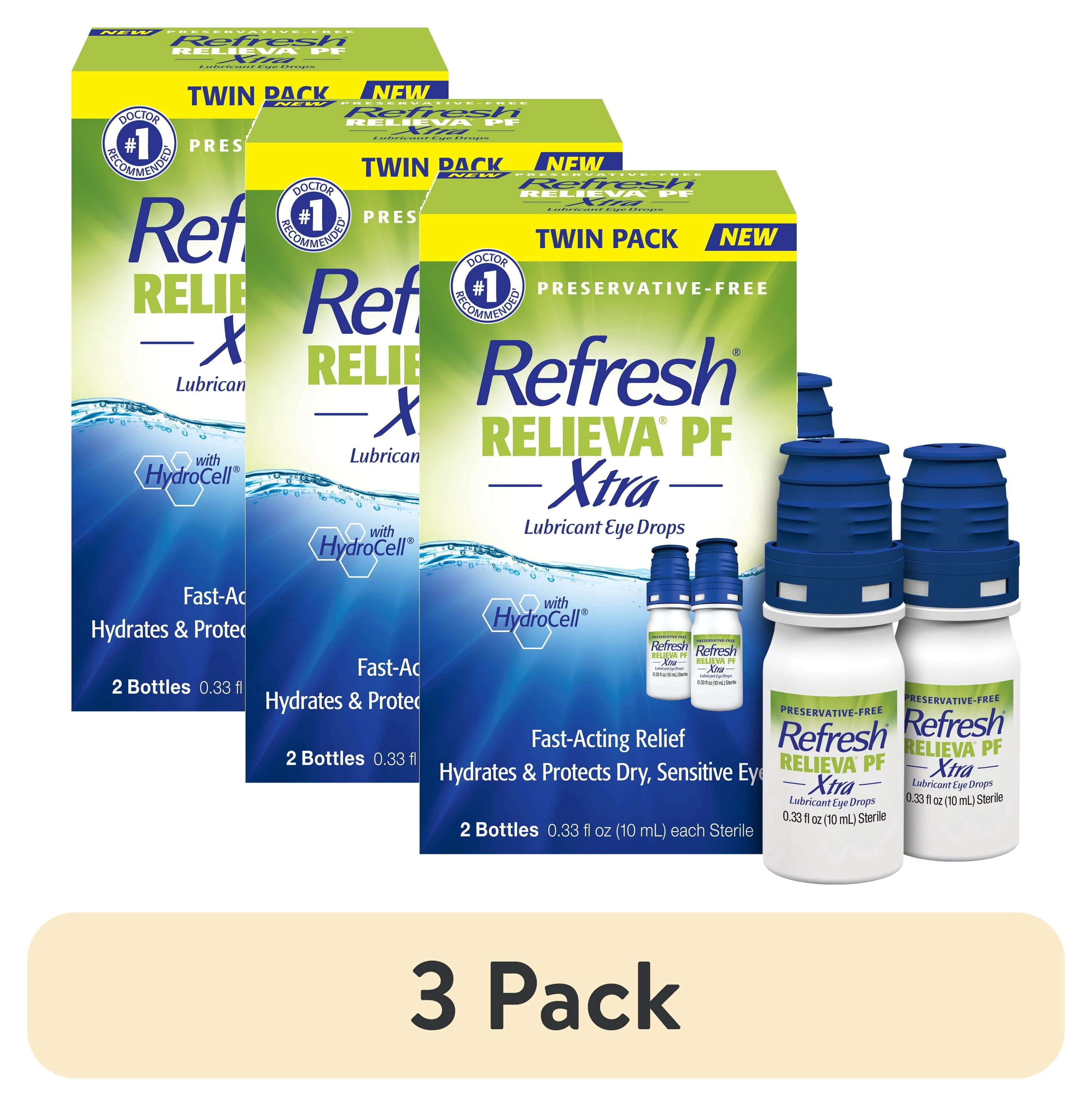 (3 pack) REFRESH® RELIEVA® PF XTRA Preservative-Free Artificial Tears Lubricant Eye Drops, 2x0.33 fl oz (2x10mL), 2 Count
