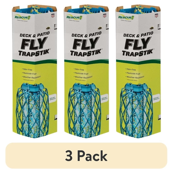 (3 pack) RESCUE! Deck Patio Fly Trapstik Outdoor Hanging Fly Trap