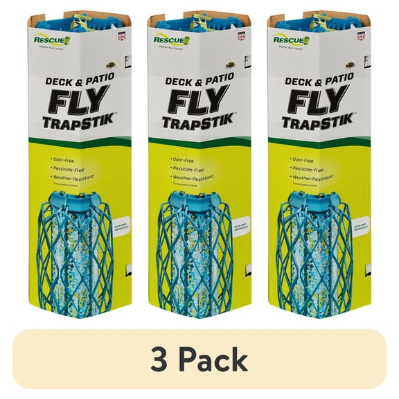 (3 pack) (3 pack) RESCUE! Deck Patio Fly Trapstik Outdoor Hanging Fly Trap