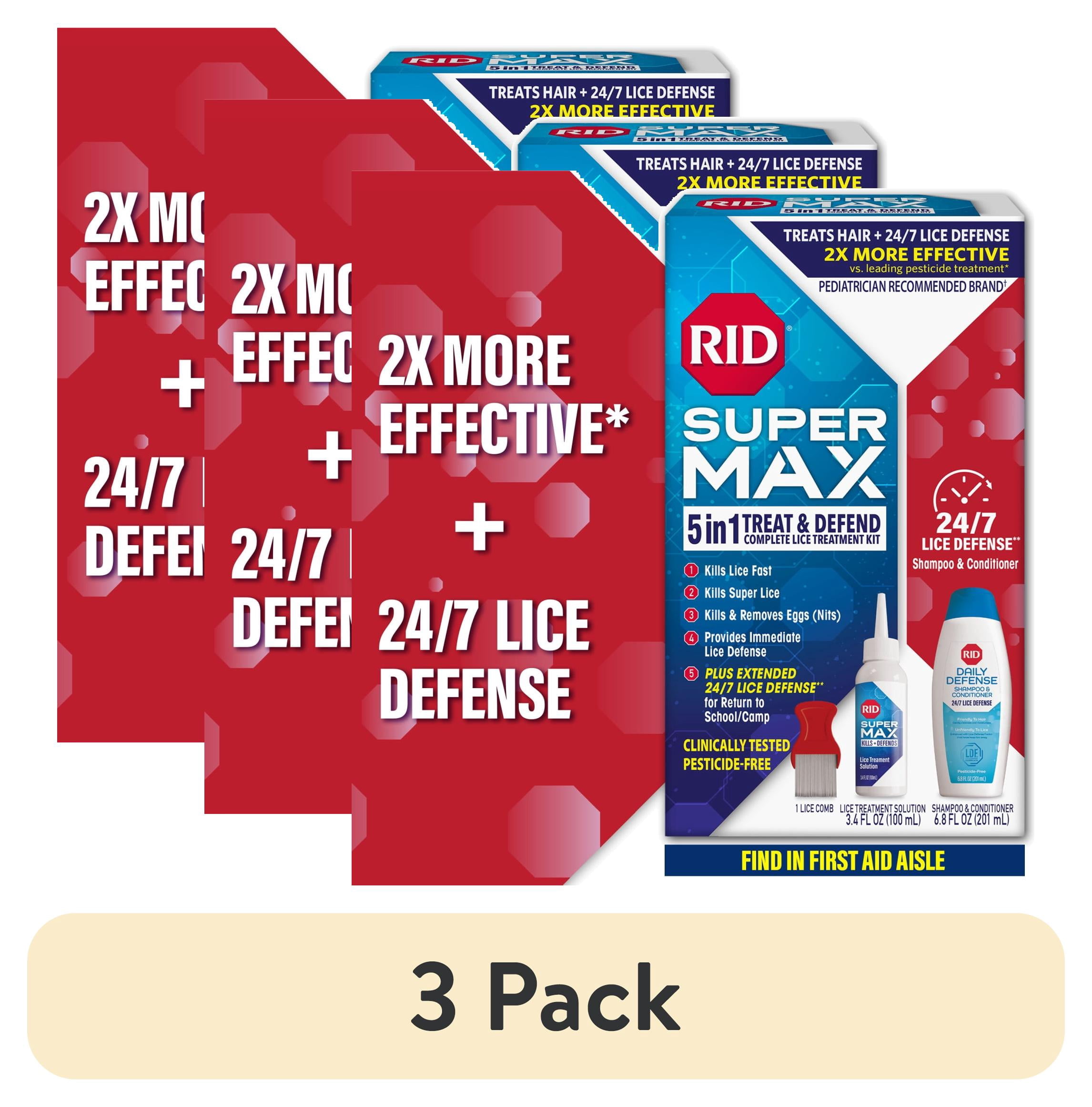 (3 pack) RID Super Max 5-in-1 Complete Lice Treatment Kit Kills Super Lice & Eggs + 24/7 Lice Defense