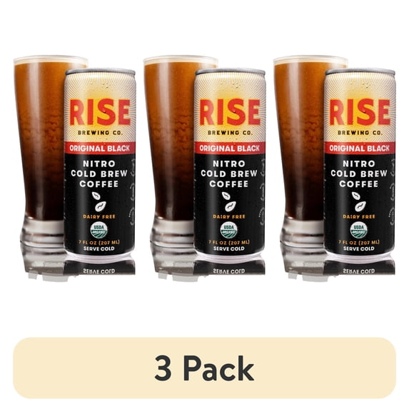 (3 pack) RISE Brewing Co. Original Black Nitro Cold Brew Coffee, 7 fl oz Can