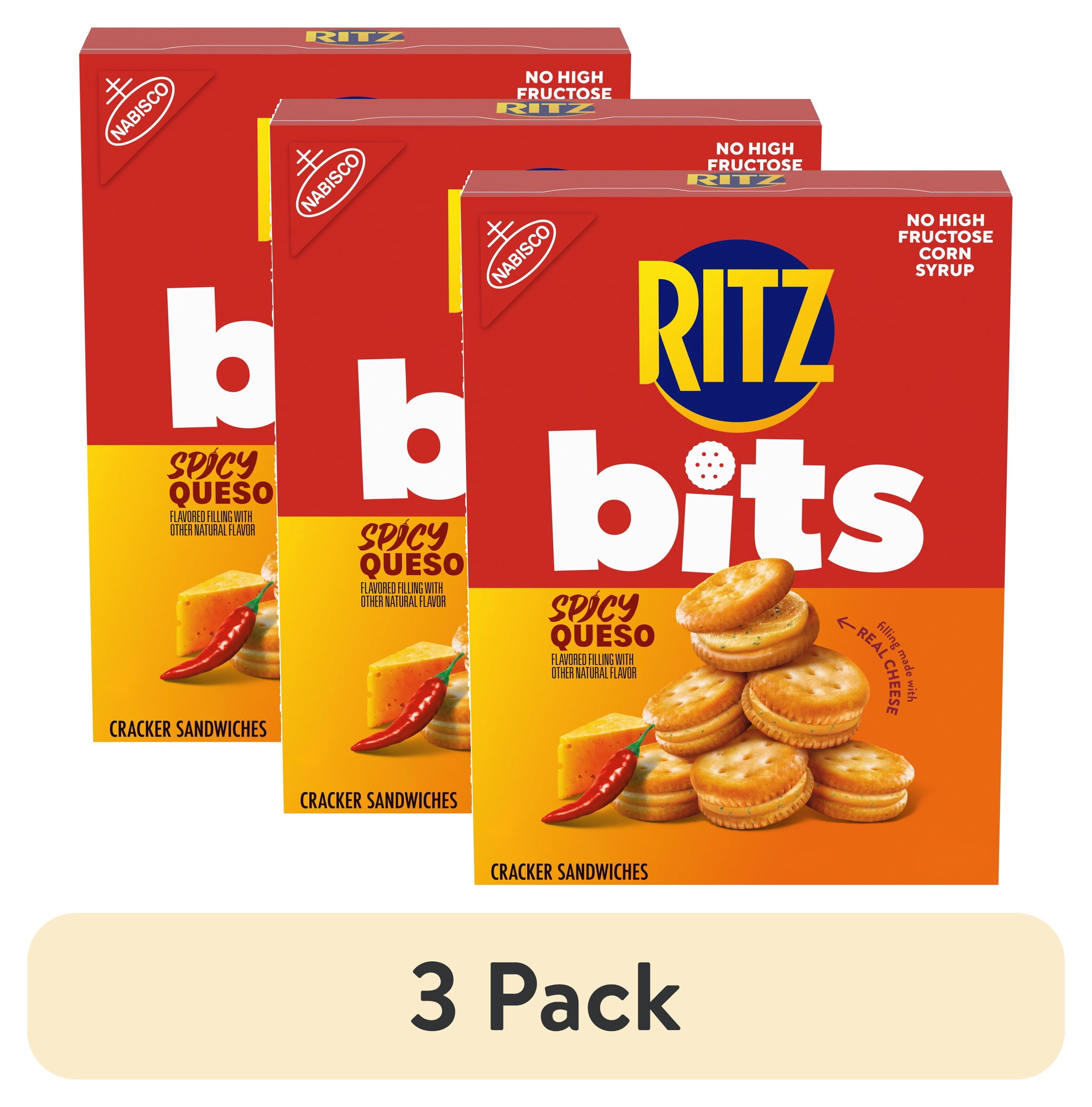 (3 pack) RITZ Bits Spicy Queso Cheese Sandwich Crackers, Snacks for Kids and Adults, Lunch Snacks, 8.8 oz
