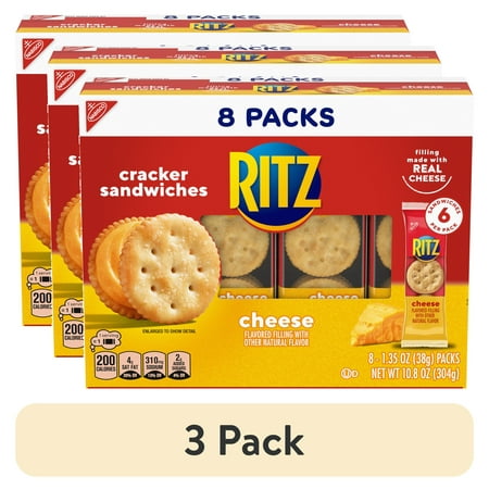 (3 pack) RITZ Cheese Sandwich Crackers, Lunch Snacks, 8 Snack Packs (6 Crackers Per Pack)