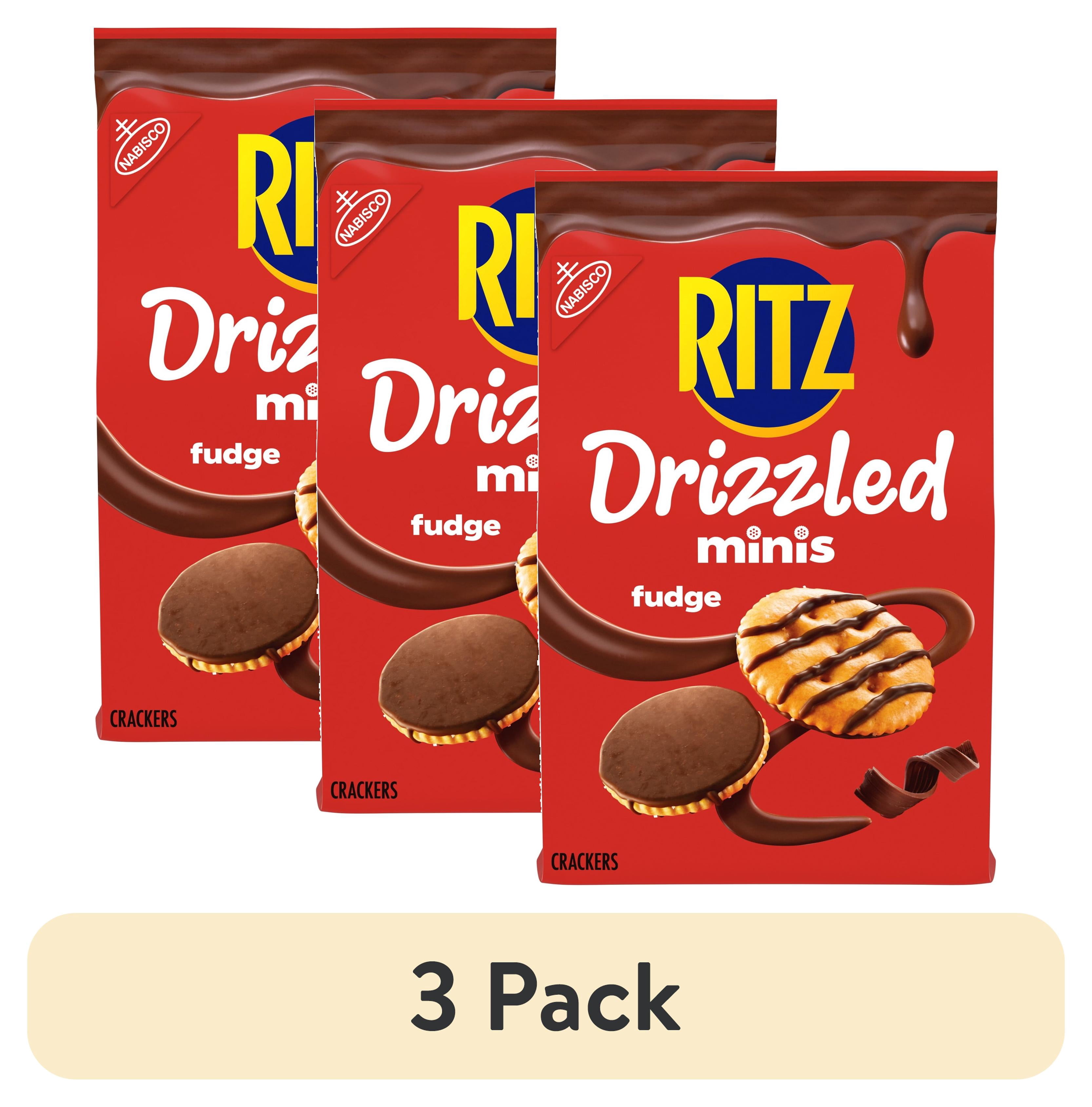 (3 pack) RITZ Drizzled Minis Fudge Crackers, Snacks for Kids and Adults, Party Snacks, 8 oz