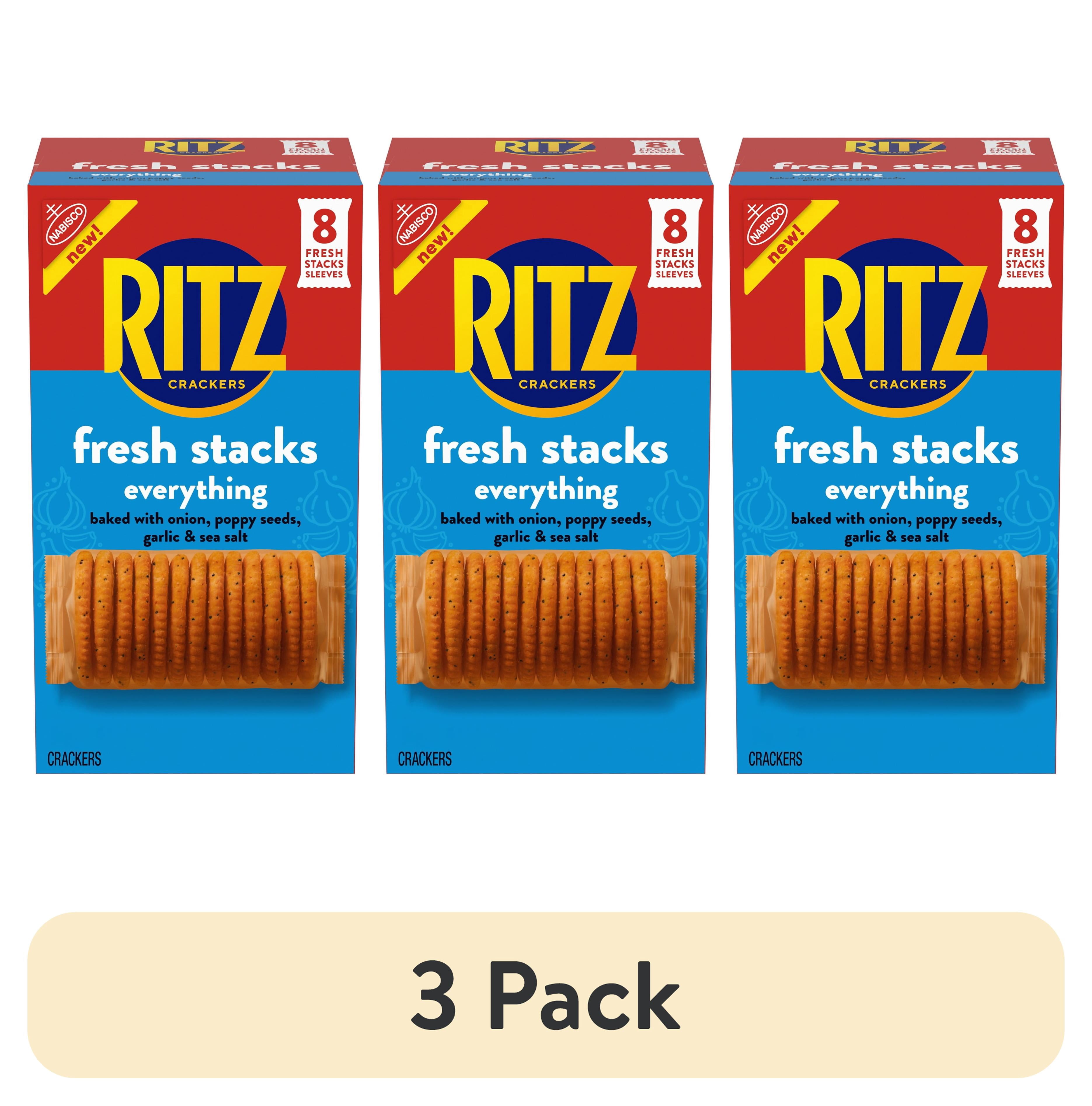 (3 pack) RITZ Fresh Stacks Everything Crackers, Travel Snacks, 11.8 oz (8 Multi Snack Packs)