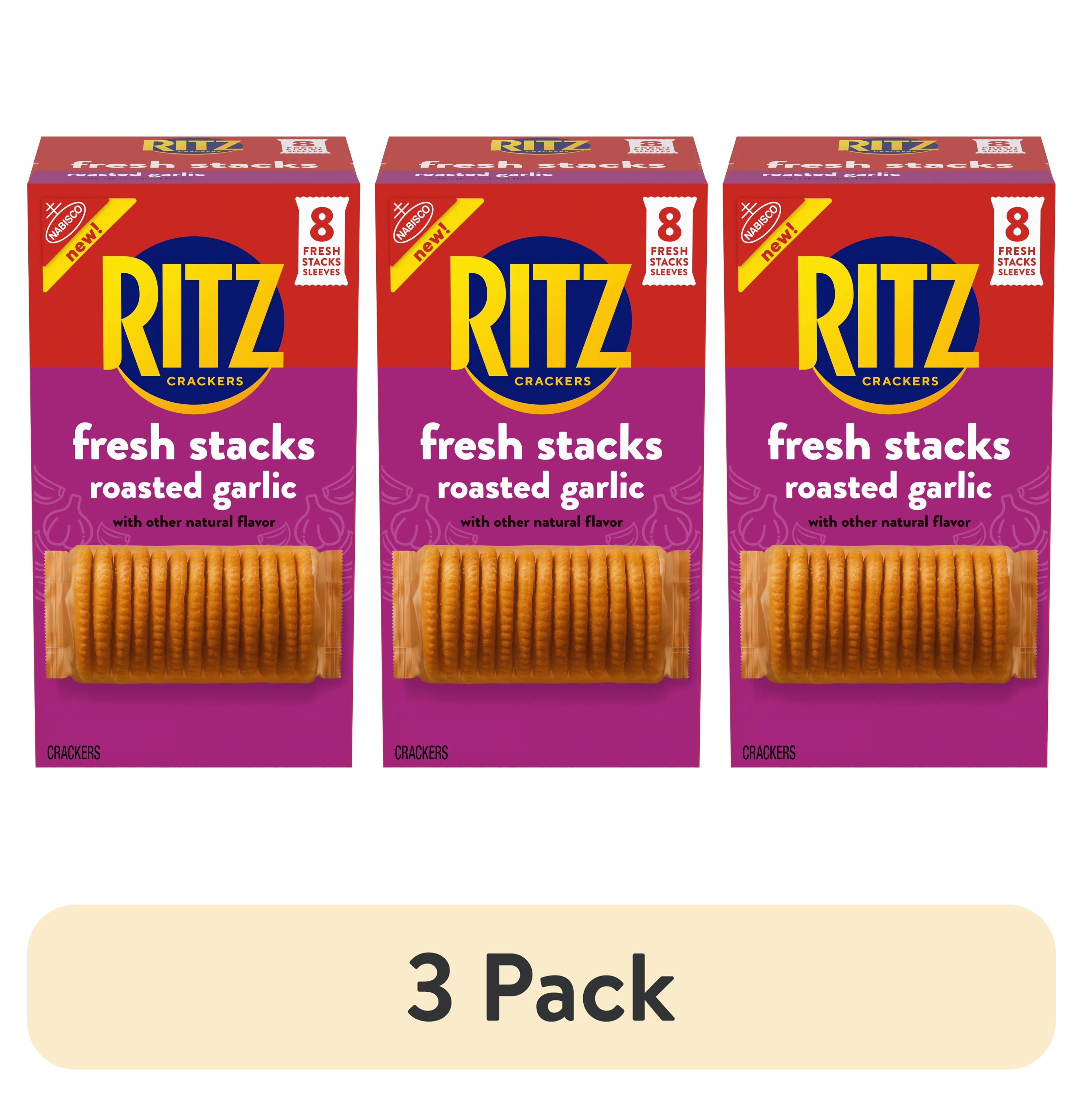 (3 pack) RITZ Fresh Stacks Roasted Garlic Crackers, Travel Snacks, 11.8 oz (8 Multi Snack Packs)