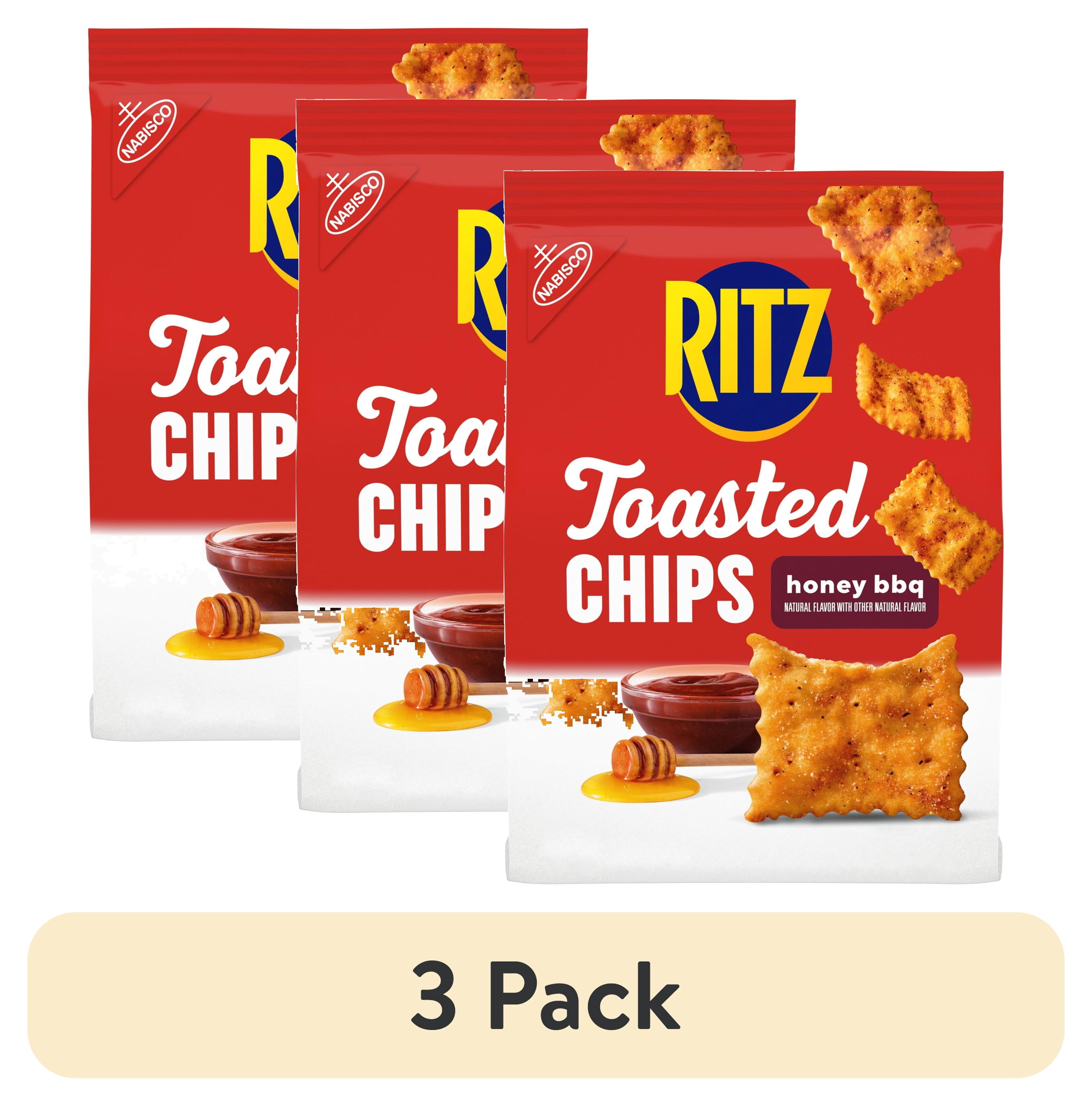 (3 pack) RITZ Toasted Chips Honey BBQ Crackers, Party Snacks, 8.1 oz
